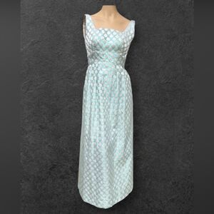 Vintage Handmade Metallic Blue Polka Dot Gown